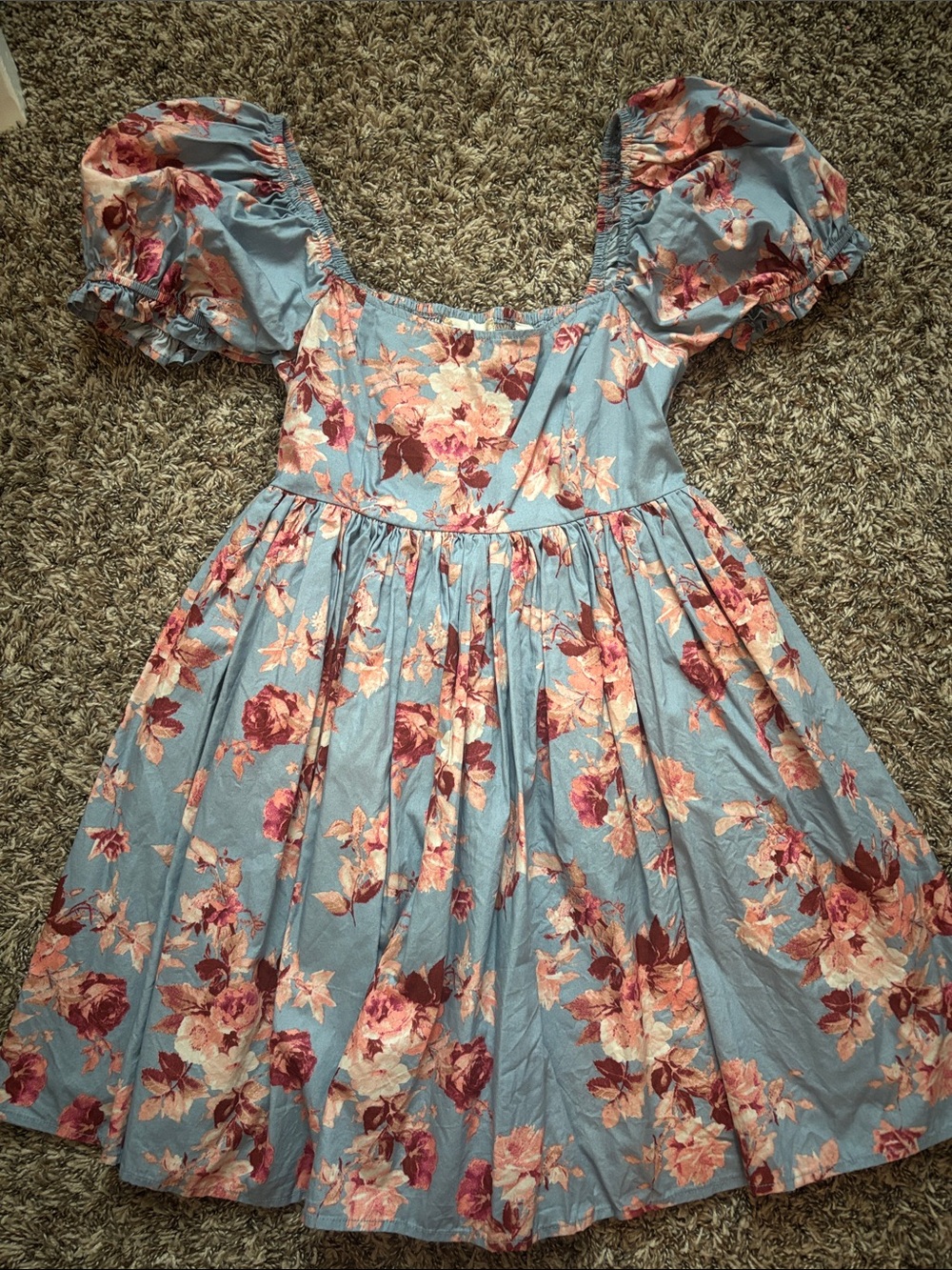 Altar'd State Blue Floral Puff-Sleeve Dress